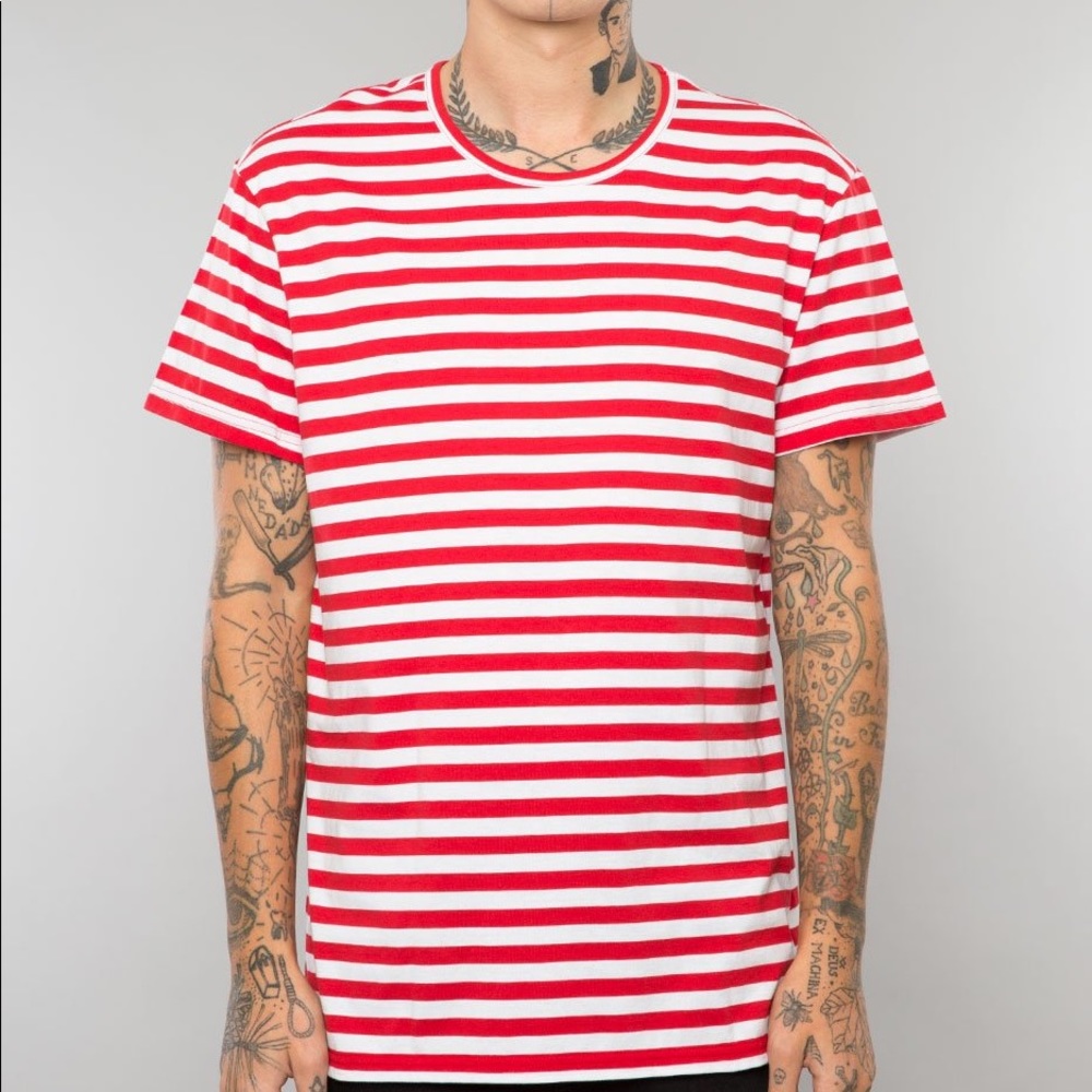 New Elwood Red and White Striped Classic Tee